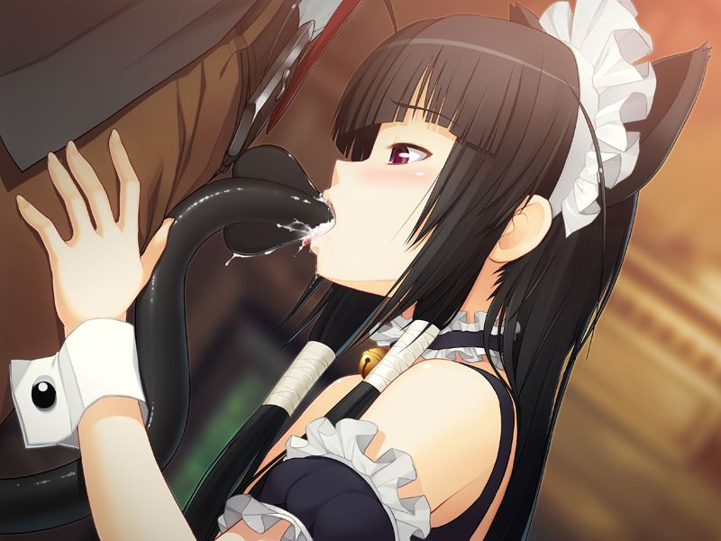1boy 1girl animal_ears bell cat_bell cat_ears game_cg jingle_bell maid maid_outfit nitroplus sucking sumaga