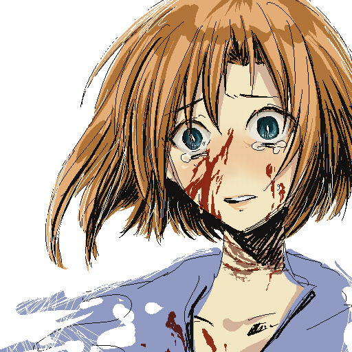 bad_id bad_pixiv_id banned_artist blood blood_on_face blue_eyes brown_hair cuts higurashi_no_naku_koro_ni injury melting_scarlet oekaki ryuuguu_rena sad short_hair solo tears