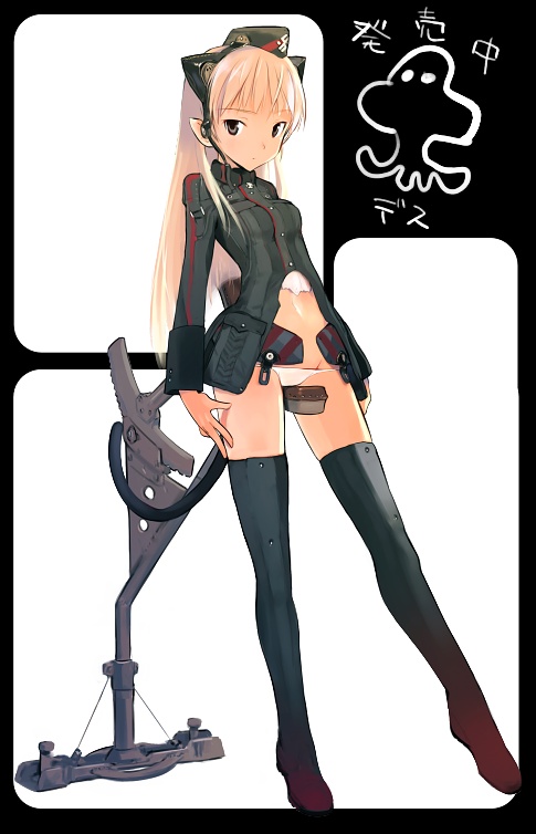 animal_ears blonde_hair copyright_request hat long_hair lowleg lowleg_panties panties shimada_fumikane solo thighhighs underwear uniform