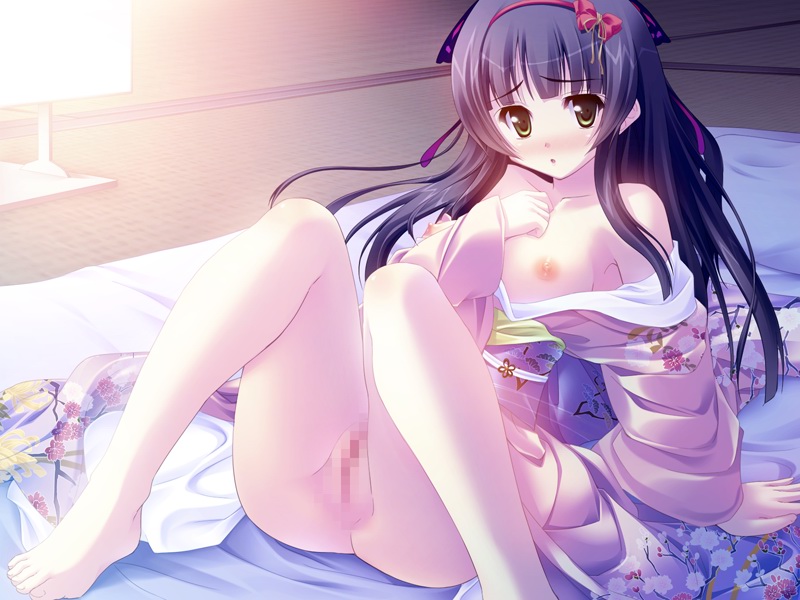 barefoot bed blush breasts censored japanese_clothes kiss_yori_saki_ni_koi_yori_hayaku pussy sitting