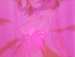 angel_blade angel_blade_(character) animated animated_gif bouncing_breasts breast_expansion breasts brown_hair bustier close-up collar detached_sleeves glowing heart huge_breasts lingerie lowres shinguuji_moena short_hair solo transformation underwear