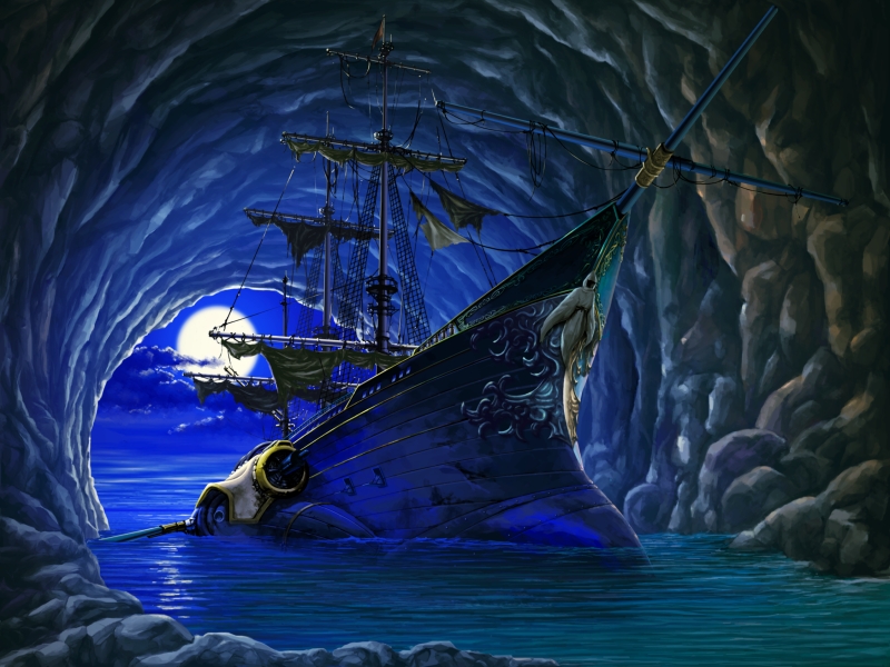 cave game_cg kuutei_senki moon no_humans scenery ship watercraft
