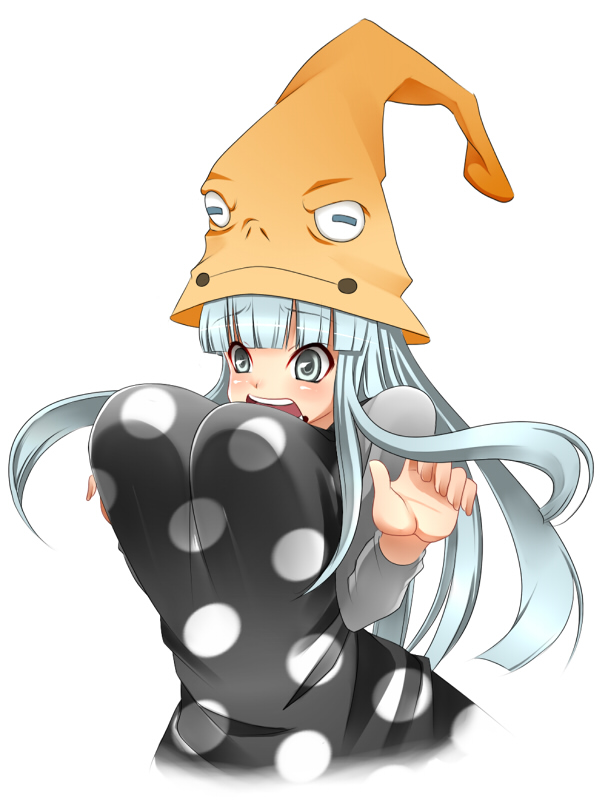 aoinagi blue_eyes blue_hair bouncing_breasts breasts dress eruka_frog hat huge_breasts long_hair open_mouth polka_dot solo soul_eater wizard_hat