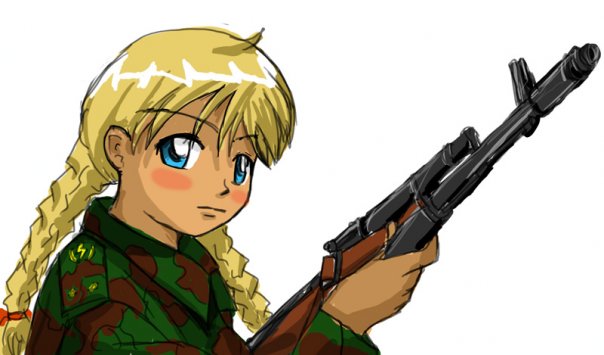 1girl 2ch.ru female gun mascot ru-chans slavya-tan solo weapon