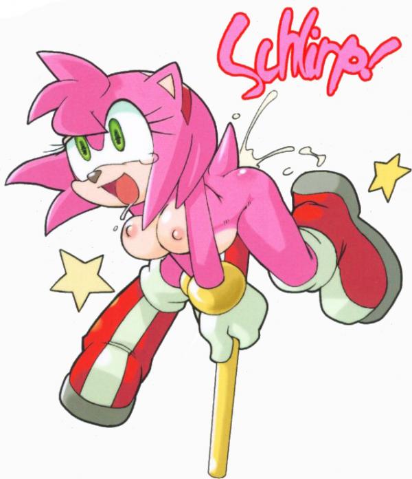 amy_rose animal_ears breasts cum drool furry gloves green_eyes hammer nipples nude simple_background smile solo sonic_the_hedgehog spread_legs tail tojyo