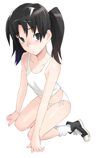 amasawa_yuuko dennou_coil musashimaru panties shoes side-tie_panties sneakers socks solo tank_top twintails underwear