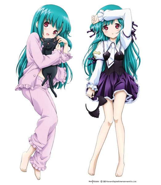 aqua_hair artist_request barefoot blush cat dakimakura feet frills hairband hayama_kotono long_hair multiple_views pajamas red_eyes saint_october