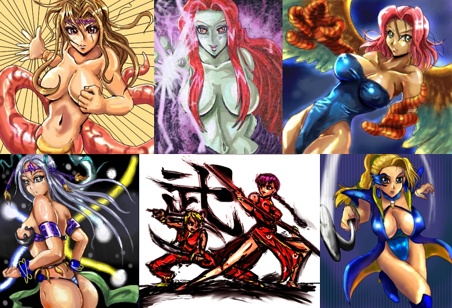 amon_(artist) ass bad_id bad_pixiv_id breasts censored chan_(live_a_live) china_dress chinese_clothes cleavage convenient_censoring devil_may_cry devil_may_cry_3 dress feathered_wings feathers final_fantasy final_fantasy_v final_fantasy_x green_skin harpy lamia large_breasts legs lin_(live_a_live) live_a_live monster_girl multiple_girls nevan nude red_hair scales seiken_densetsu seiken_densetsu_3 shadow_hearts shadow_hearts_ii sideboob thighs tzenker veronica_vera wings yunalesca