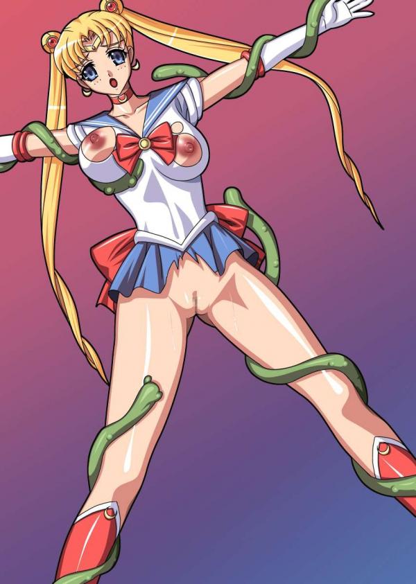 1girl bishoujo_senshi_sailor_moon blonde_hair blue_eyes breasts censored cyduster gloves jewelry necklace pussy sailor_moon tentacle torn_clothes tsukino_usagi twintails