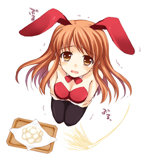 1girl asahina_mikuru breasts bunnygirl_costume bunnysuit female full_body lowres simple_background solo suzumiya_haruhi_no_yuuutsu