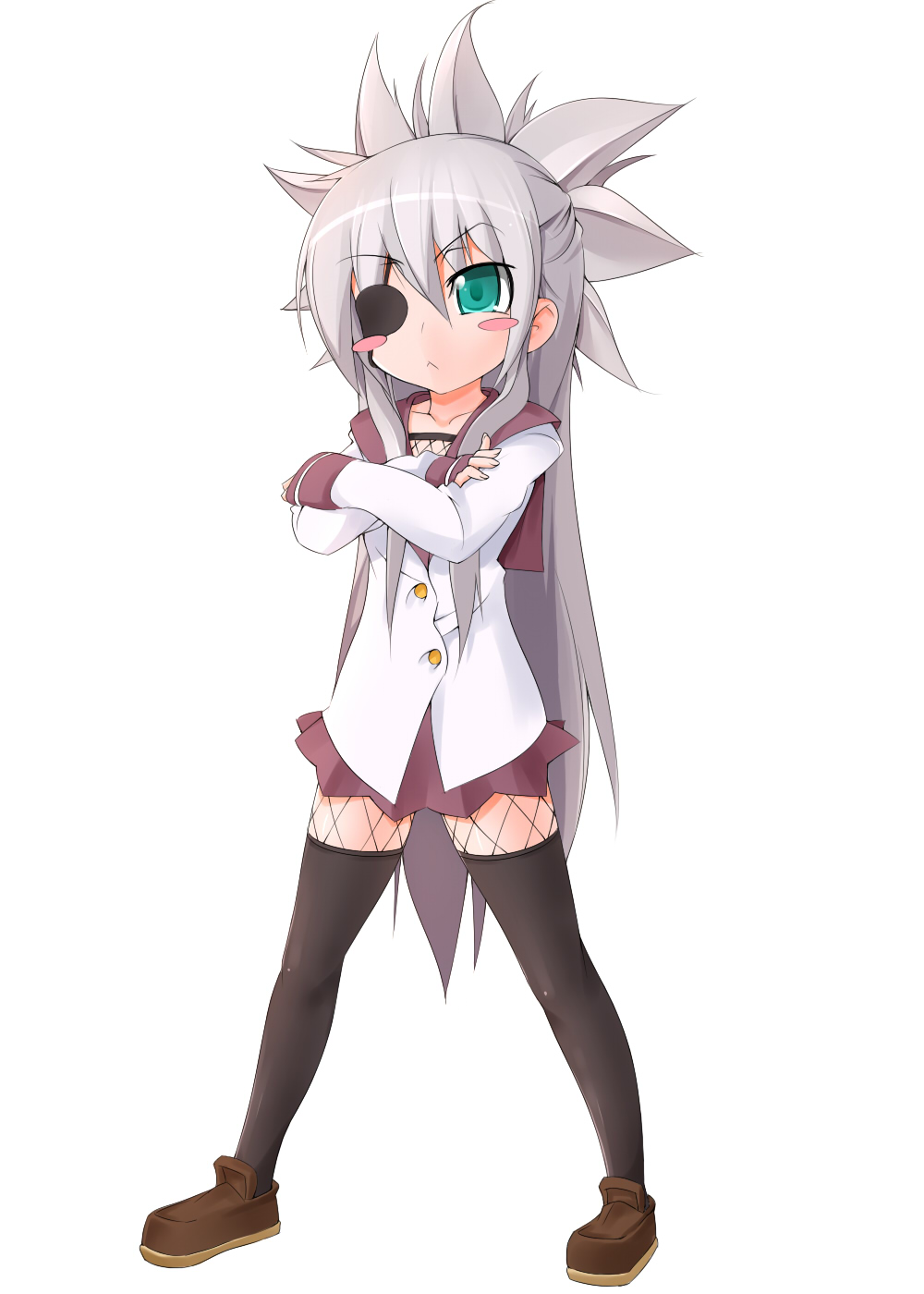 copyright_request eyepatch green_eyes highres long_hair potion_(moudamepo) short_hair silver_hair solo thighhighs
