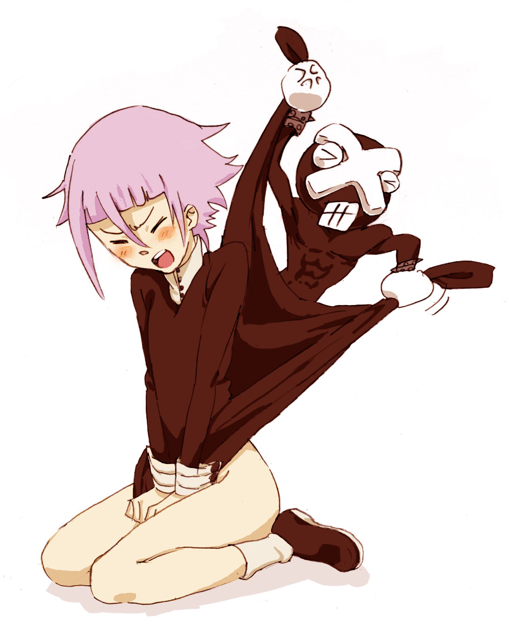 androgynous bullying crona_(soul_eater) highres no_panties orie ragnarok_(demon_sword) skirt skirt_lift soul_eater