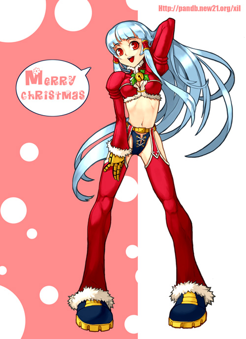 artist_request christmas gloves kula_diamond long_hair red_eyes red_gloves smile solo the_king_of_fighters