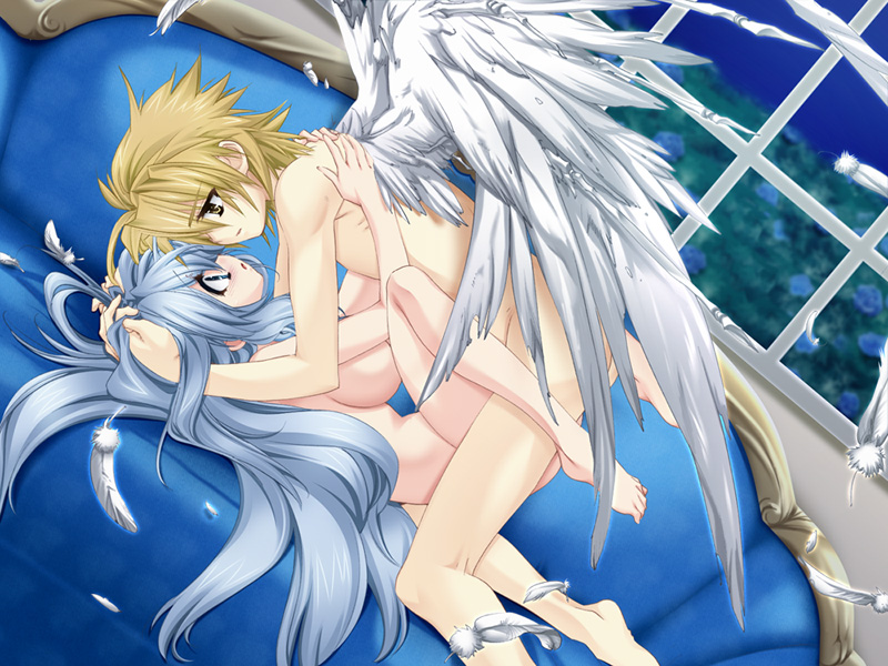1boy 1girl 800x600 angel ashe ashe_(under_the_moon) barefoot blonde_hair blue_eyes breasts long_hair nude sena sena_(under_the_moon) sex sideboob source_request thighs under_the_moon white_hair wings yellow_eyes