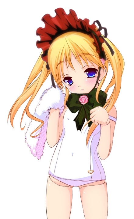 artist_request blonde_hair blush bonnet doll_joints long_hair rozen_maiden shinku solo strap_slip towel