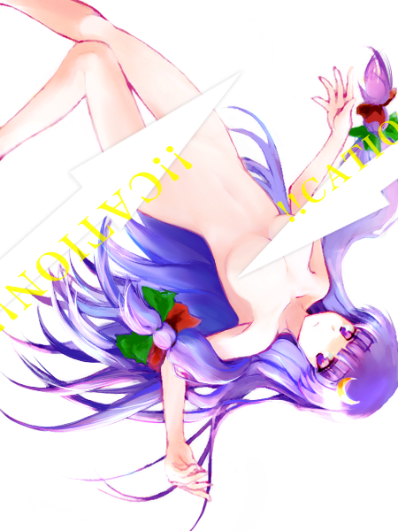 bad_id bad_pixiv_id crescent crescent_hair_ornament hair_ornament ikamagu long_hair nude patchouli_knowledge purple_hair ribbon solo touhou