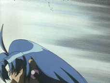 90s animated animated_gif ass blue_hair bouncing_breasts bracelet breasts cacao_(lamune) cleavage collar earrings elbow_gloves gloves jewelry large_breasts long_hair lowres ng_knight_lamune_&amp;_40 nipples screencap solo undressing vs_knight_lamune_&amp;_40_fresh