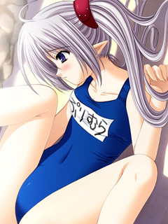 blue_eyes lowres nishimata_aoi non-web_source one-piece_swimsuit pointy_ears primula school_swimsuit shuffle! silver_hair solo spread_legs swimsuit twintails