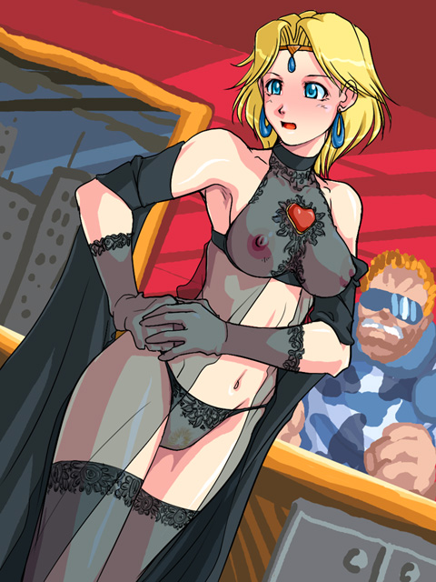 1girl :o alternate_costume arikawa armpits bare_shoulders black_gloves black_panties blonde_hair blue_eyes blush breasts building circlet cityscape clenched_hands clenched_teeth cloud collarbone covered_nipples dutch_angle earrings elbow_gloves embarrassed gem gloves groin halterneck hand_on_hip hands_together heart hoop_earrings indoors jewelry lace lace-trimmed_gloves lace-trimmed_legwear lace-trimmed_panties large_breasts lingerie looking_down lost_worlds nanashi_no_chousenshi_1p navel night night_sky nipples open_clothes open_mouth panties pubic_hair see-through shawl short_hair sky skyscraper solo_focus standing string_panties sunglasses sylphie teeth thighhighs turtleneck underbust underwear window