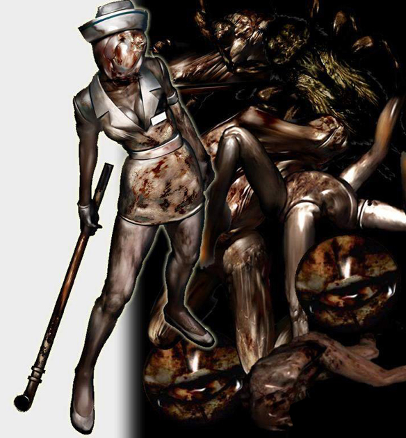 itou_masahiro lead_pipe lying_figure monster no_humans nurse official_art silent_hill silent_hill_2