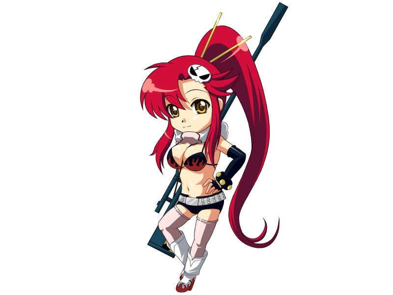 1girl chibi gun rifle simple_background solo tengen_toppa_gurren-lagann tengen_toppa_gurren_lagann thighhighs weapon
