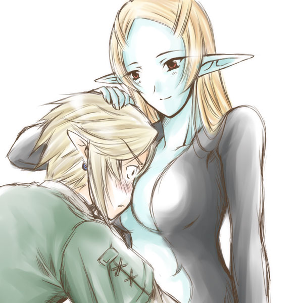 1girl blonde_hair blue_skin blush breasts link long_hair medium_breasts microspace midna midna_(true) non-web_source pointy_ears spoilers the_legend_of_zelda the_legend_of_zelda:_twilight_princess