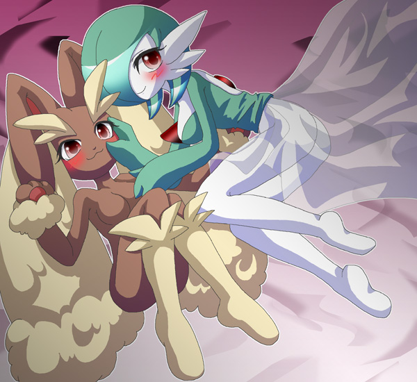 :3 animal_ears ass barefoot blush breasts furry gardevoir lopunny nude pokemon shiratsuki soles yuri