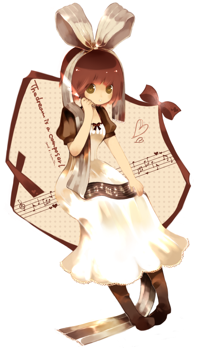bad_id bad_pixiv_id beamed_eighth_notes beamed_sixteenth_notes brown_eyes brown_hair eighth_note heart musical_note original quarter_note ribbon solo staff_(music) sumisu_(rinsumi) treble_clef