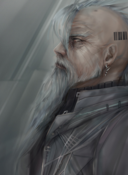 bad_id bad_pixiv_id barcode barcode_tattoo beard brown_eyes copyright_request facial_hair male_focus miche silver_hair solo tattoo