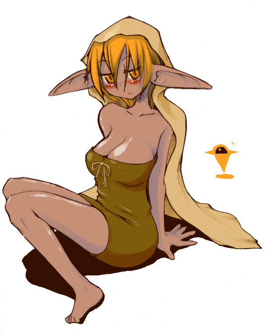 anasazi barefoot blush breasts dark_skin large_breasts masha meteos orange_eyes orange_hair personification pointy_ears solo