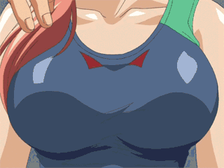 animated animated_gif assisted_exposure between_breasts blue_swimsuit bouncing_breasts breasts breasts_apart breasts_outside close-up collarbone competition_swimsuit hair_over_shoulder hands kijima_mayumi large_breasts long_hair lowres mejoku nipples one-piece_swimsuit orange_hair ponytail shiny shiny_skin solo_focus swimsuit undressing