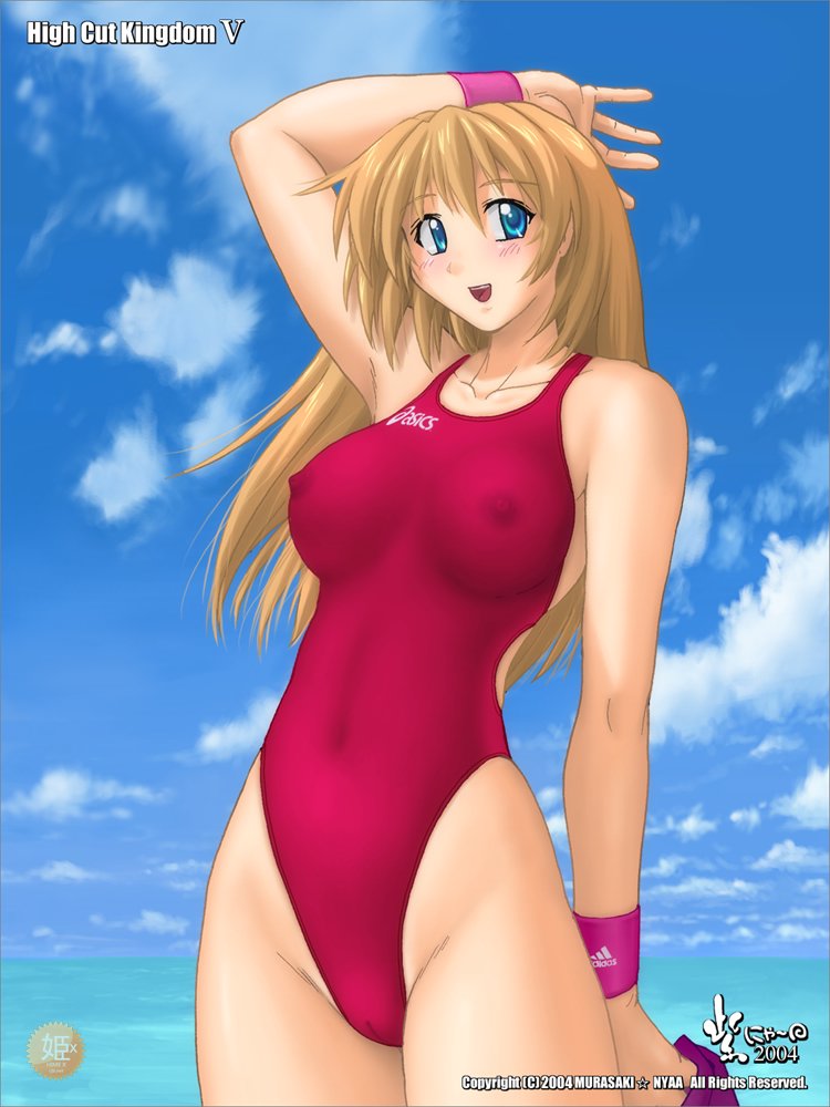 1girl blonde_hair female nyanko_batake outdoors sky solo swimsuit