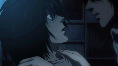 2boys animated animated_gif death_note gif kiss l l_(death_note) lowres male_focus multiple_boys photoshop yagami_light yaoi