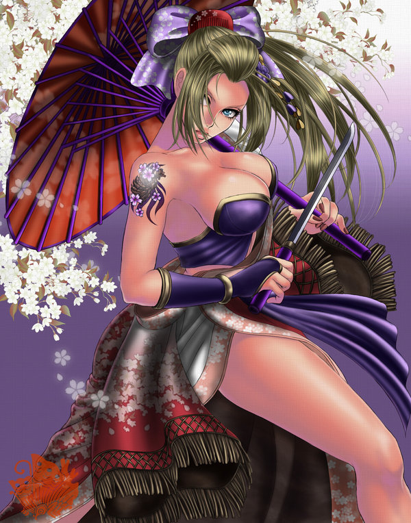 bad_deviantart_id bad_id blonde_hair breasts cleavage large_breasts legs long_legs nail_polish setsuka sideboob solo soulcalibur sword tattoo thick_thighs thighs weapon xuexue_yue_hua