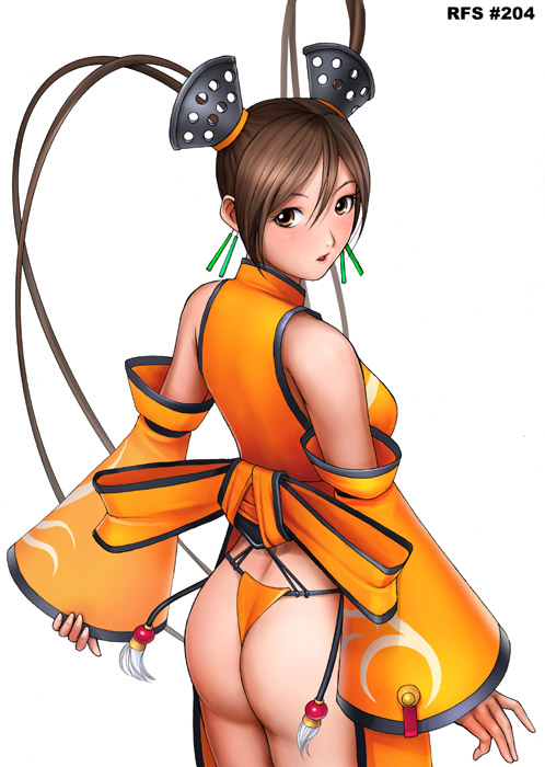 ass brown_eyes brown_hair china_dress chinese_clothes detached_sleeves dress looking_back original panties ryu_(ryu's_former_site) solo thong twintails underwear