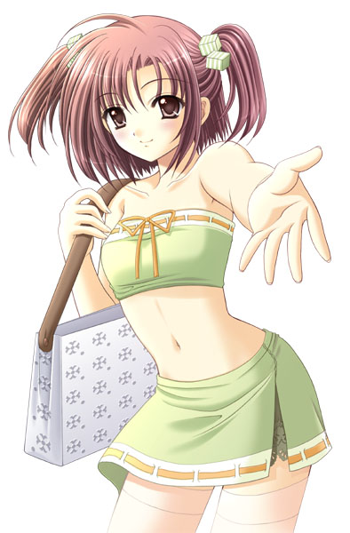 bag blush brown_eyes brown_hair copyright_request nishimata_aoi solo thighhighs twintails zettai_ryouiki