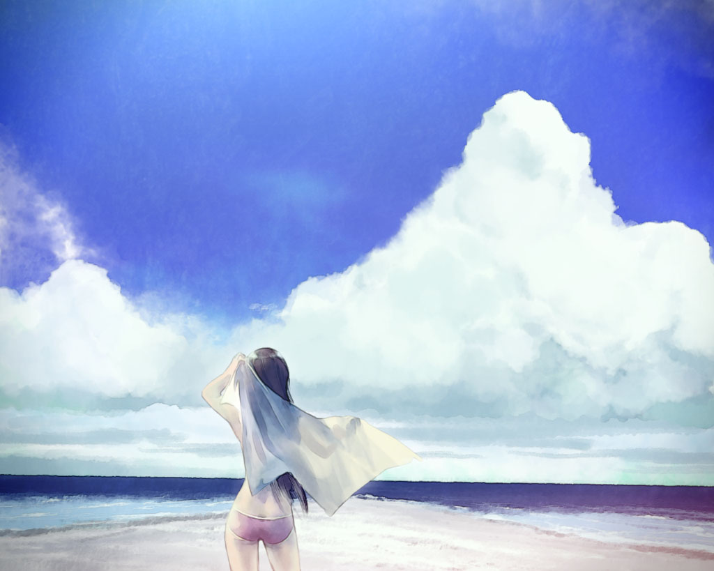 beach bikini cloud day minamino_kanata original outdoors sky solo swimsuit