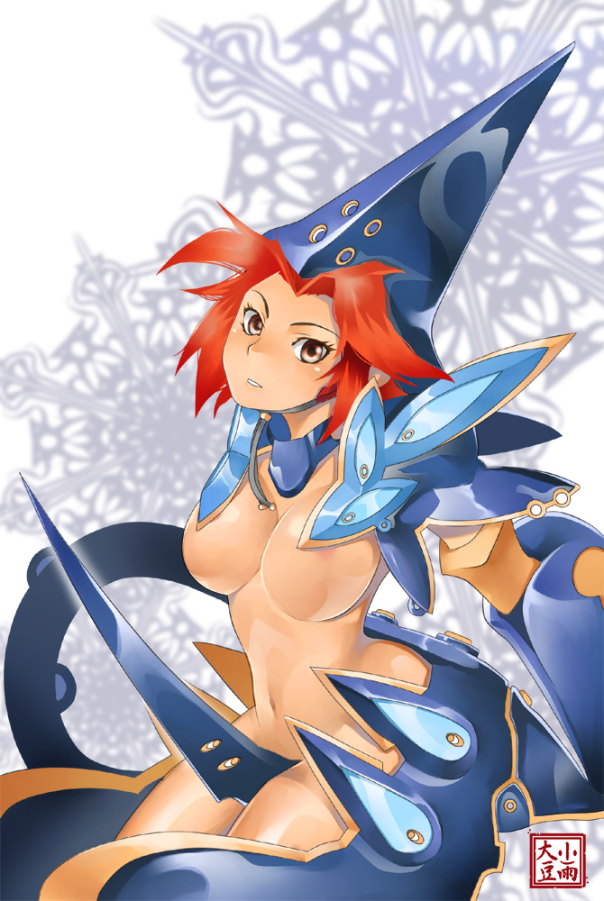 armor breasts copyright_request kosame_daizu large_breasts red_hair short_hair solo
