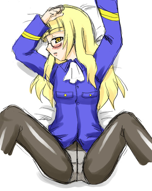 artist_request blonde_hair blush crotch_seam glasses long_hair panties panties_under_pantyhose pantyhose perrine_h_clostermann solo spread_legs strike_witches underwear world_witches_series