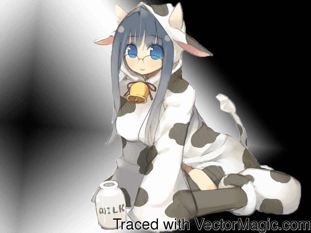 animal_ears animal_print bell blue_eyes costume cow_bell cow_ears cow_girl cow_print glasses horns kashiwamochi_yomogi milk non-web_source solo watermark