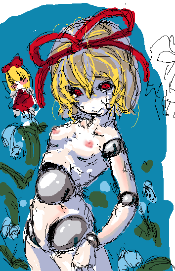bad_id bad_pixiv_id blonde_hair doll_joints medicine_melancholy nipples nude popsan red_eyes short_hair solo su-san touhou