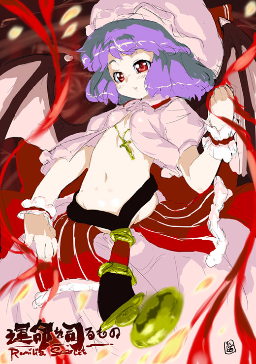 bat_wings midriff randou remilia_scarlet solo touhou wings