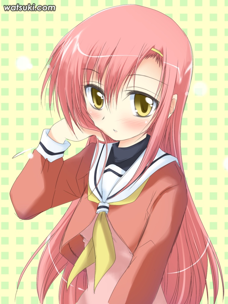 blush hayate_no_gotoku! katsura_hinagiku long_hair pink_hair school_uniform solo watsuki_ayamo yellow_eyes