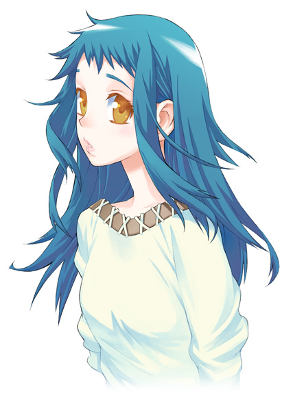 blue_hair brown_eyes long_hair long_sleeves looking_at_viewer nakatomi_ryou original portrait shirt sidelocks simple_background solo upper_body white_background white_shirt