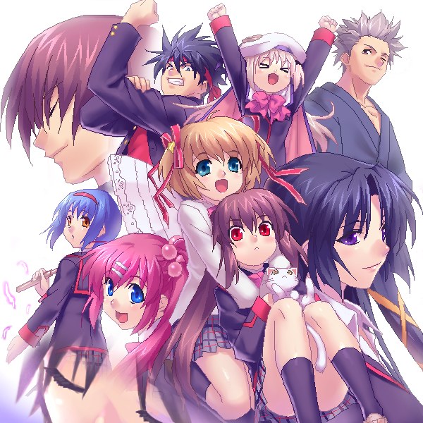 6+girls bow character_request everyone little_busters! multiple_boys multiple_girls oekaki pink_bow red_eyes zen