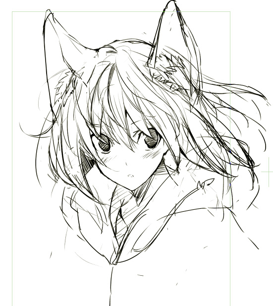 animal_ears cat_ears greyscale monochrome morii_shizuki original sketch solo