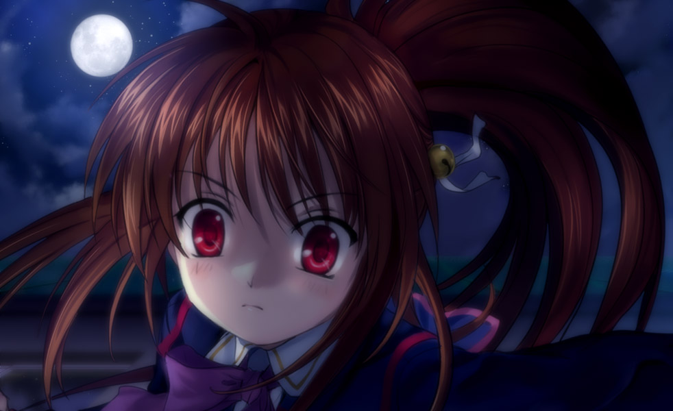 bow little_busters! moon mutsuki_(moonknives) natsume_rin pink_bow red_eyes red_hair solo