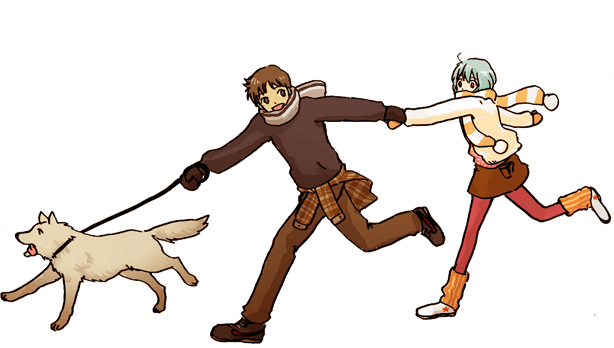 1girl :d ahoge alternate_costume animal ayanami_rei blue_hair brown_eyes brown_footwear brown_hair brown_pants brown_shirt brown_skirt cardigan clothes_around_waist covered_mouth dog dog_walking full_body grey_scarf holding holding_hands ikari_shinji leash leash_pull leg_warmers long_sleeves looking_at_another lrk miniskirt mittens neon_genesis_evangelion open_cardigan open_clothes open_mouth outstretched_arms pants pantyhose plaid plaid_shirt polka_dot pom_pom_(clothes) red_legwear running scarf shirt shirt_around_waist shoes short_hair skirt smile sneakers striped striped_legwear striped_scarf sweater transparent_background vertical-striped_legwear vertical_stripes white_footwear winter_clothes