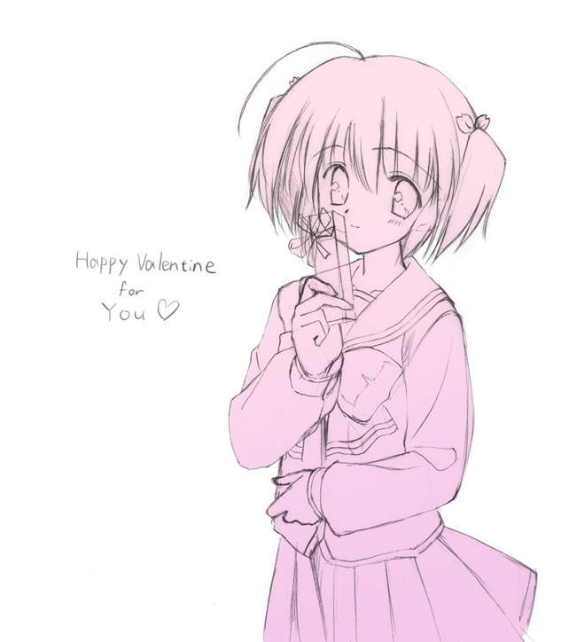 gradient happy_valentine monochrome orino_yushi pink sketch solo to_heart_2 valentine yuzuhara_konomi