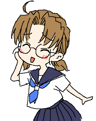 artist_request blush brown_hair closed_eyes glasses lowres oekaki rozen_maiden sakurada_nori school_uniform serafuku short_twintails solo twintails